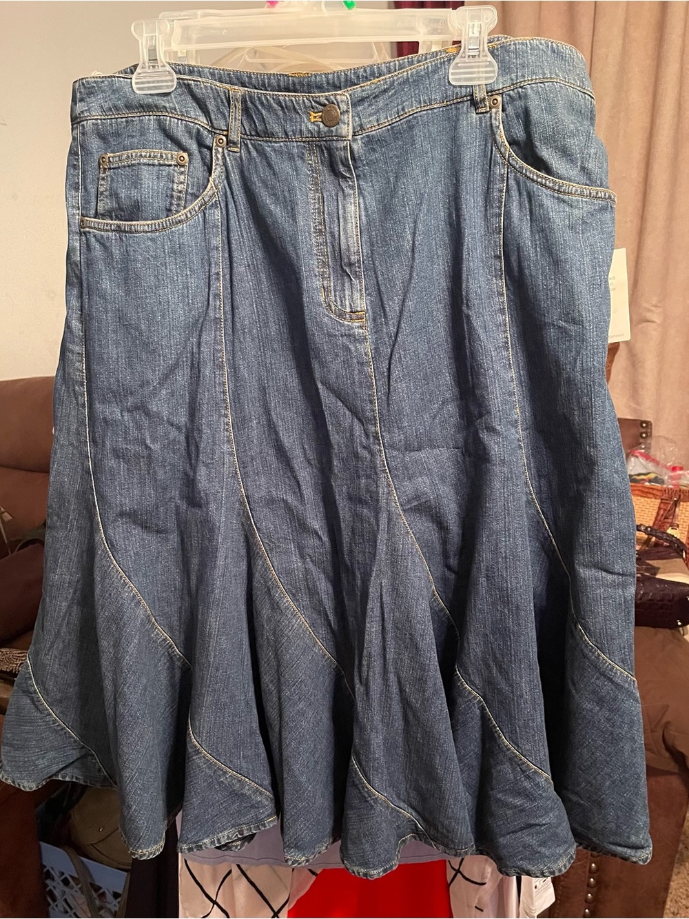 Jones New York Blue Denim A-Line Flared Skirt
